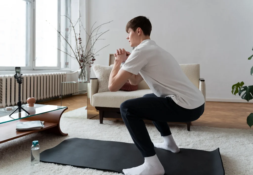 hombre haciendo ejercicio en su casa en exe residencial