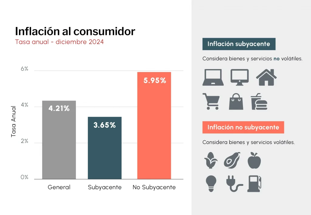 Gráfica de barras que muestra la inflación hasta diciembre 2024